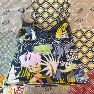 TITLE NINE Tankini Top Tropical Print Navy Blue Green Sz S